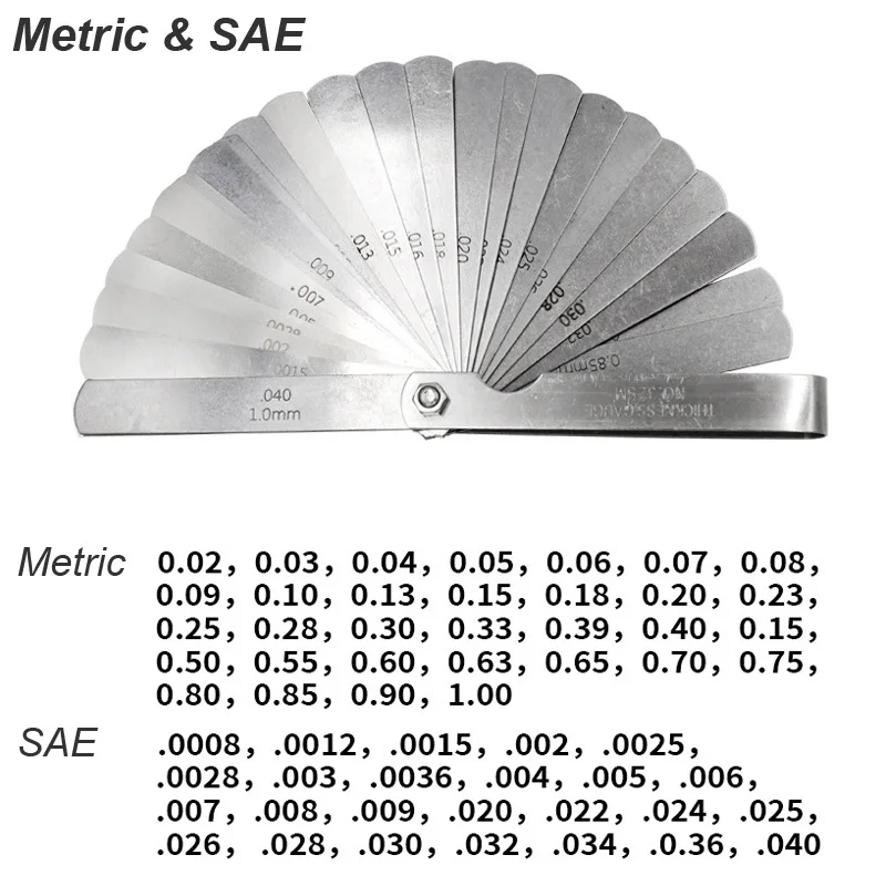 Thickness Feeler Guage 32 Blades Set Metric MM Imperial INCH Straight Gap Measure Tool Valve Calibrator Probe Motorcycle Mold