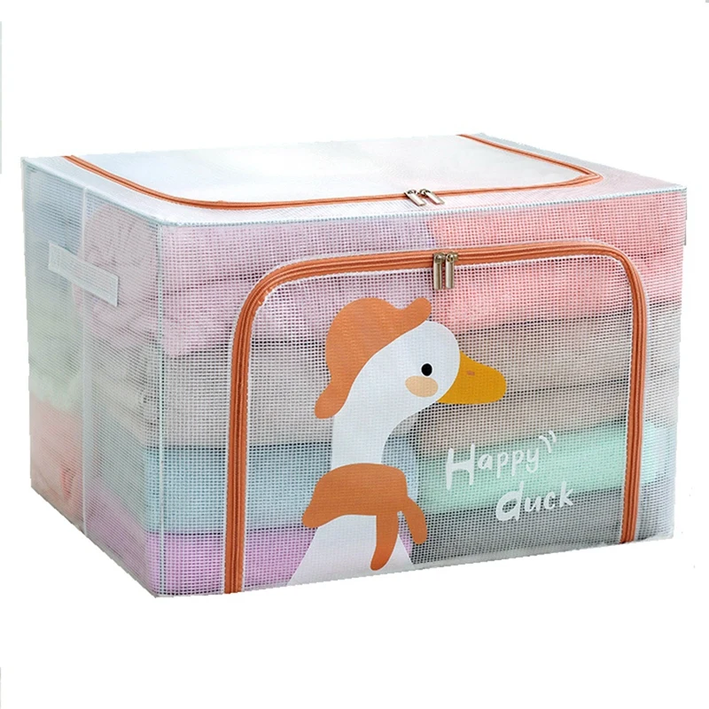 1 pieza 66L caja de almacenamiento de ropa PVC marco de Metal transparente clasificación contenedor de equipaje A