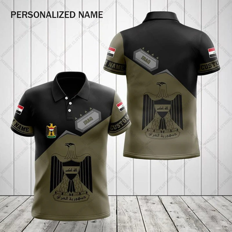 Custom Name Iraq Emblem Graphic Polo Shirt Summer Unisex Casual Streetwear Men\'s Fashion Loose Fast Dry Plus Size Sportswear