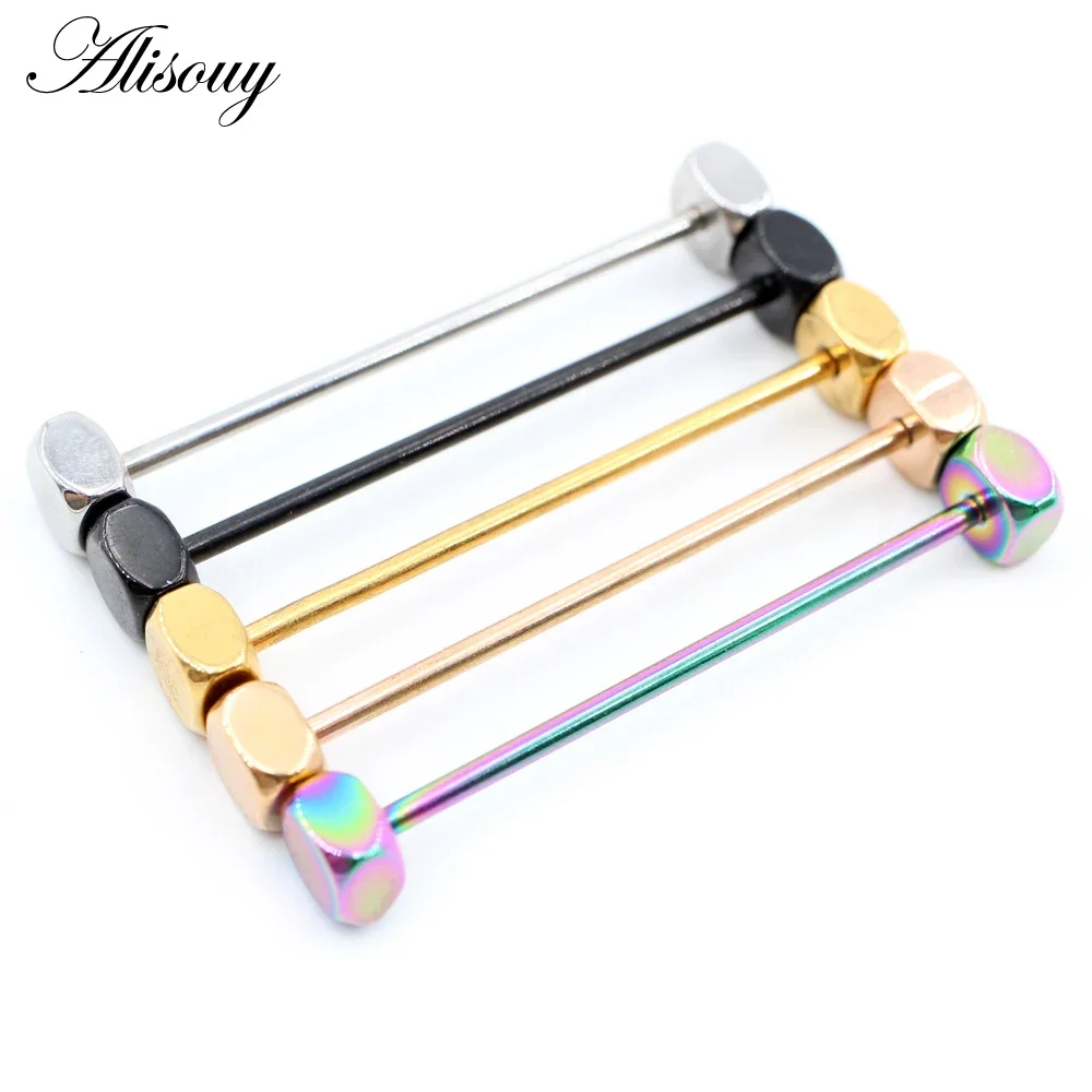 Alisouy 2PC 14G 1.6mm Stainless Steel Industrial Barbell Scaffold Earrings Ear Cartilage Helix Gauge Tragus Piercing Jewelry