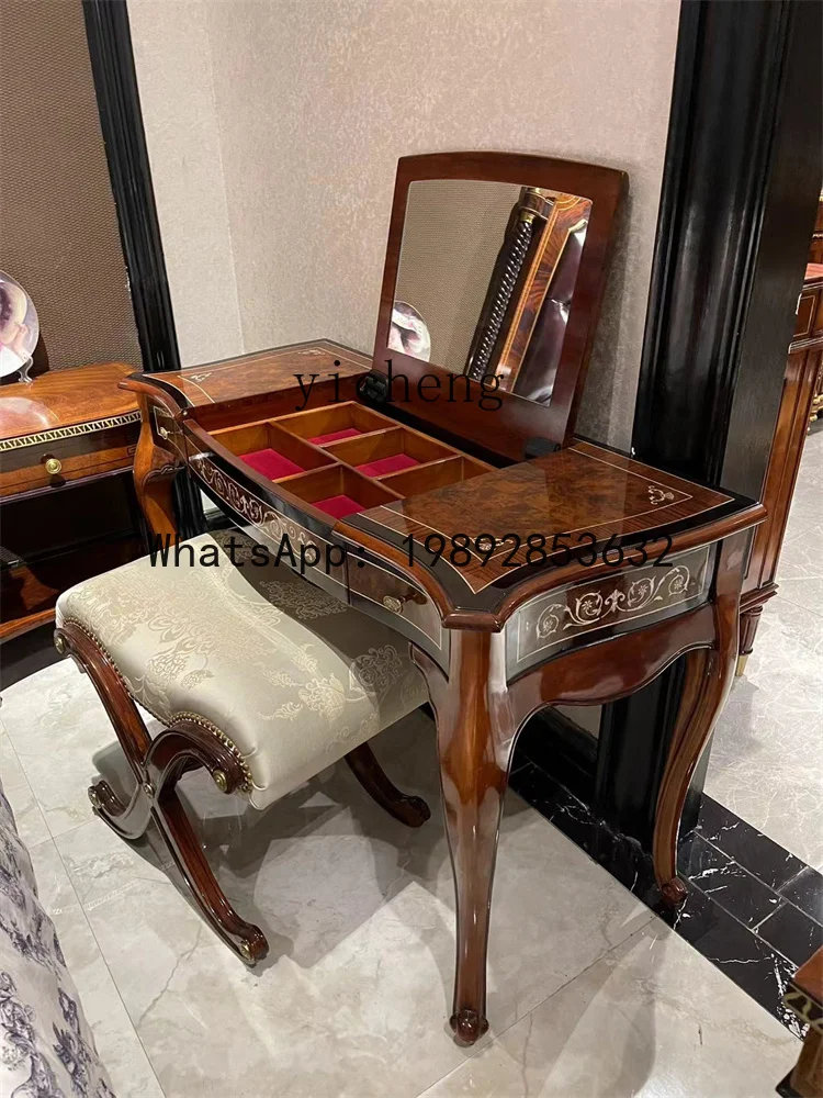 European and British Style Solid Wood Shell Dressing Table with Folding Dressing Mirror for Small Apartments