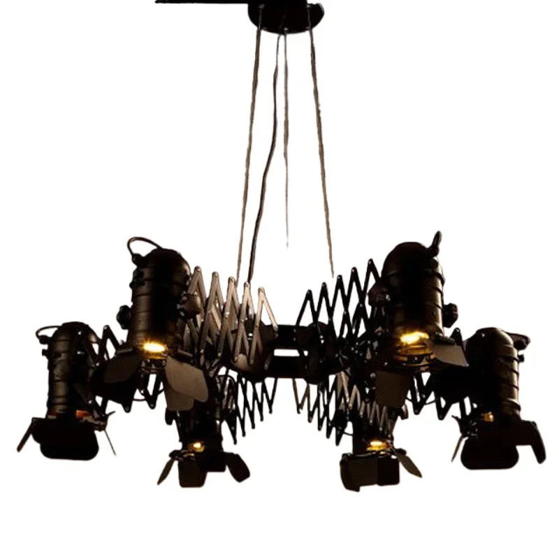 

American retro personality probe LED track light bar coffee restaurant clothing store telescopic wrought iron chandelier