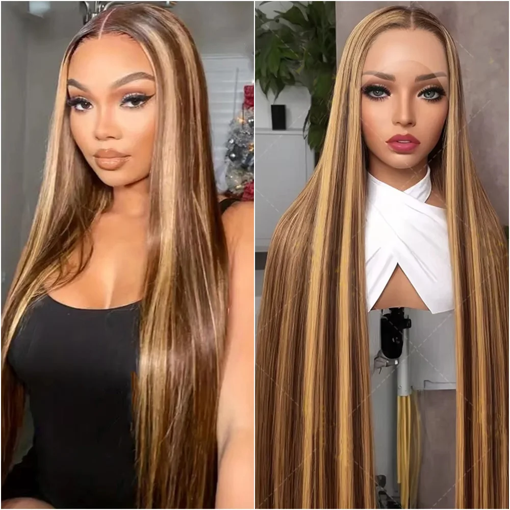 

P4/27 Highlight Straight Lace Frontal Wig 13x4 13x6 HD Transparent Lace Front Human Hair Wig 200 Density 18-36 Inch Human Hair.