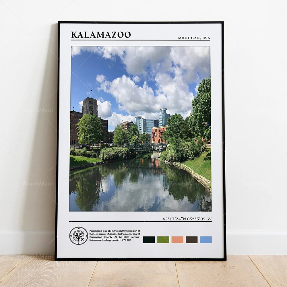 USA Kalamazoo, Livonia, Madison Heights, Midland, Muskegon, Saginaw, New Print, Michigan Travel Poster