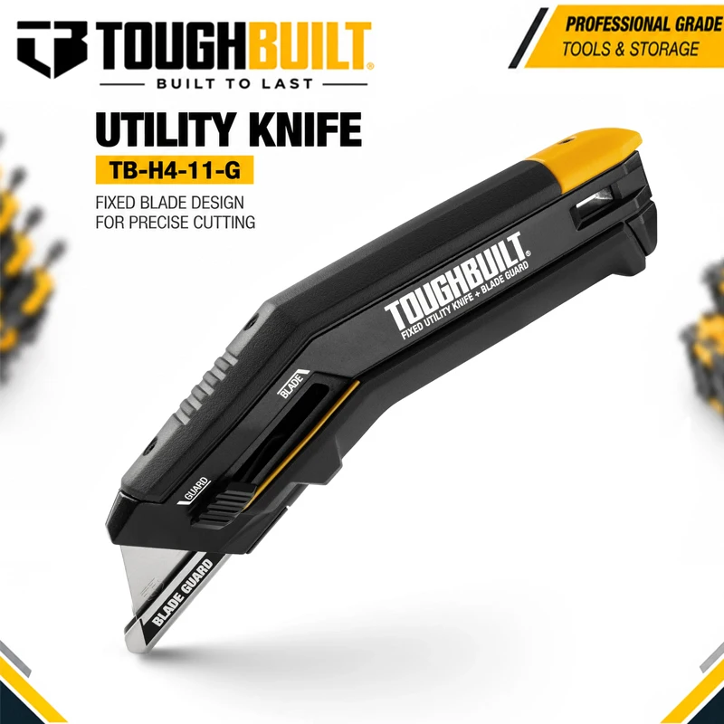 TOUGHBUILT TB-H4-11-G Guarded Utility Knife, Adjustable Blade Depth Built-in 5-Blade Storage Ergonomic Non-slip Handle Hand Tool