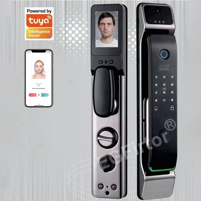 Tuya Face Recognition Fingerprint Lock Security Door With Surveillance Camera Visual Cat Eye Auto Electronic Wifi Smart Lock