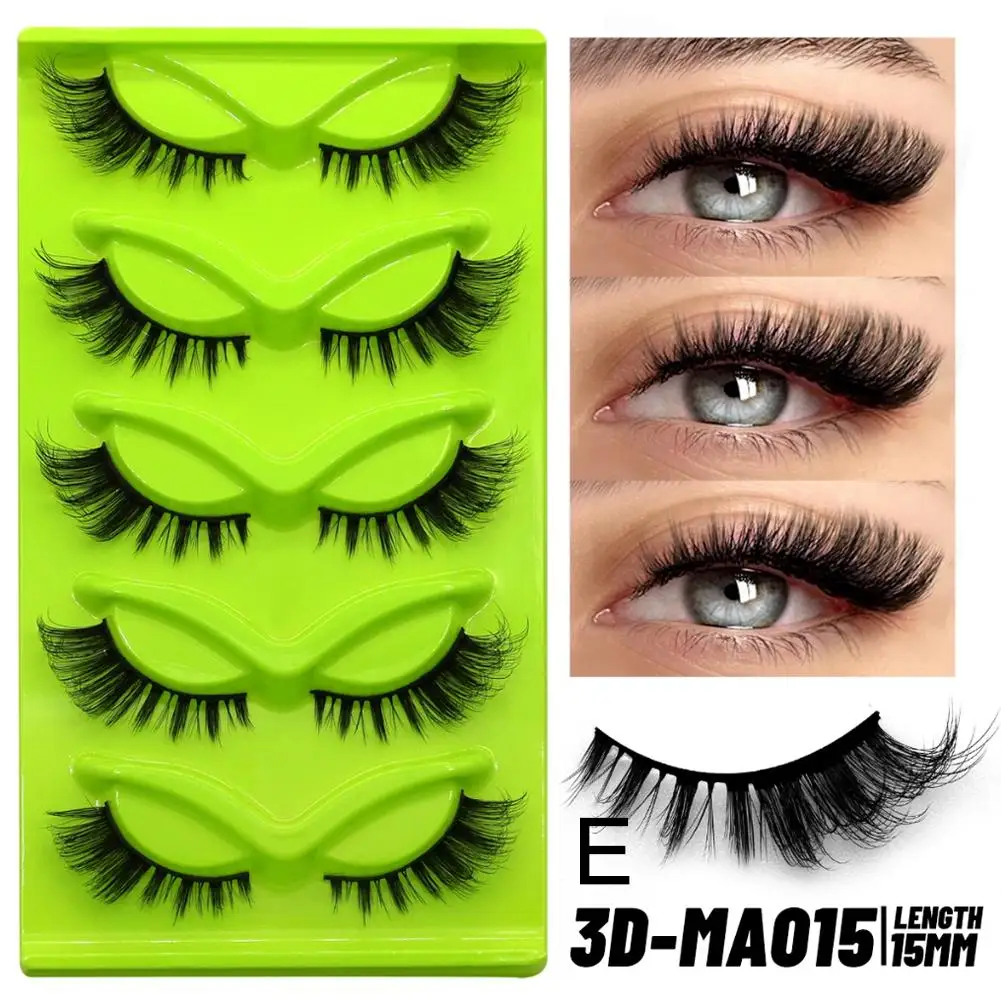 5 Pairs Natuurlijke Look Lange Pluizige Kat Wimpers Nep Wimper Piekerige Nertsen Wimpers Strip Wimpers Cat Eye Wimpers
