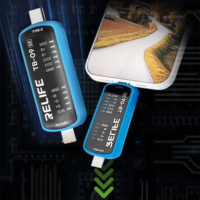 RELIFE TB-09 SE Charging Port Tester with Dual Plug for IP Android Lightning Type C Fast Tail Insertion Fault Detection Tool view 3