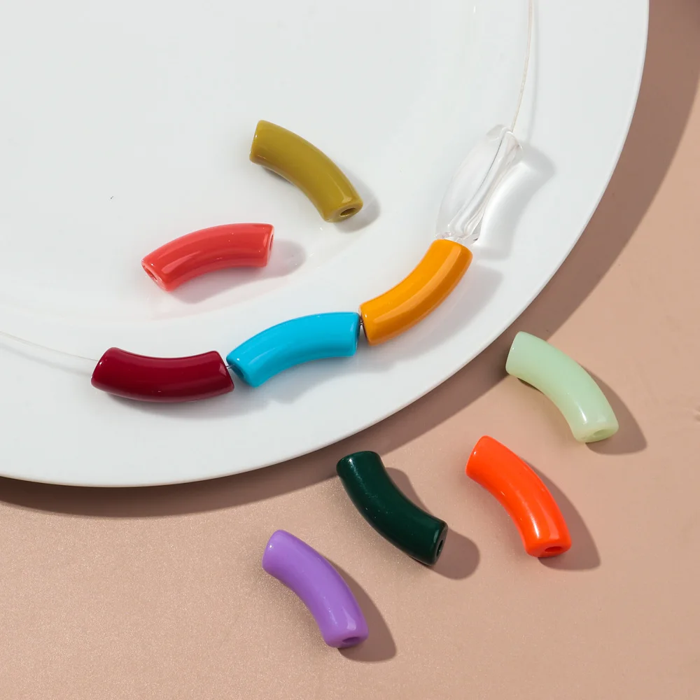 20 teile/los Acryl 11mm Bambus rohr Perlen einfarbig klobig gebogenes Rohr lose Perle für DIY Armband Halskette Schmuck Zubehör – Detail 24