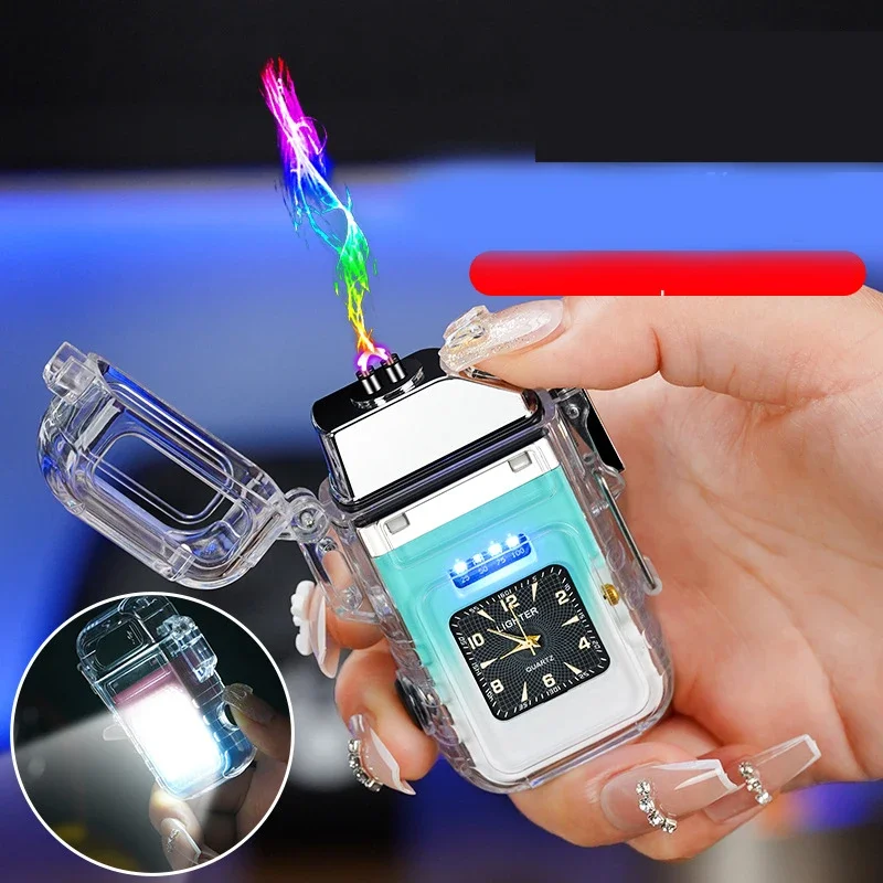 Waterproof Watch Lighter Windproof USB Plasma Rechargeable Lighter Outdoor Portable Smoking Cigarette Lighter Men\'s Watch Gift