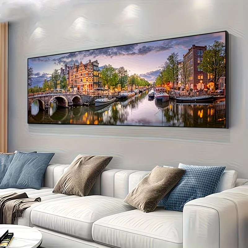 

DIY Diamond Painting Amsterdam Canal Sunset Landscape Jewelry Cross Stitch Full Square Round Diamond Art Mosaic Home Decor