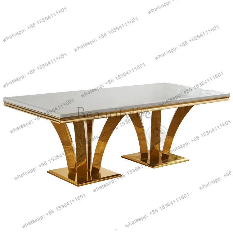 Light luxury high-end dining table rectangular marble gold cross-border furniture
