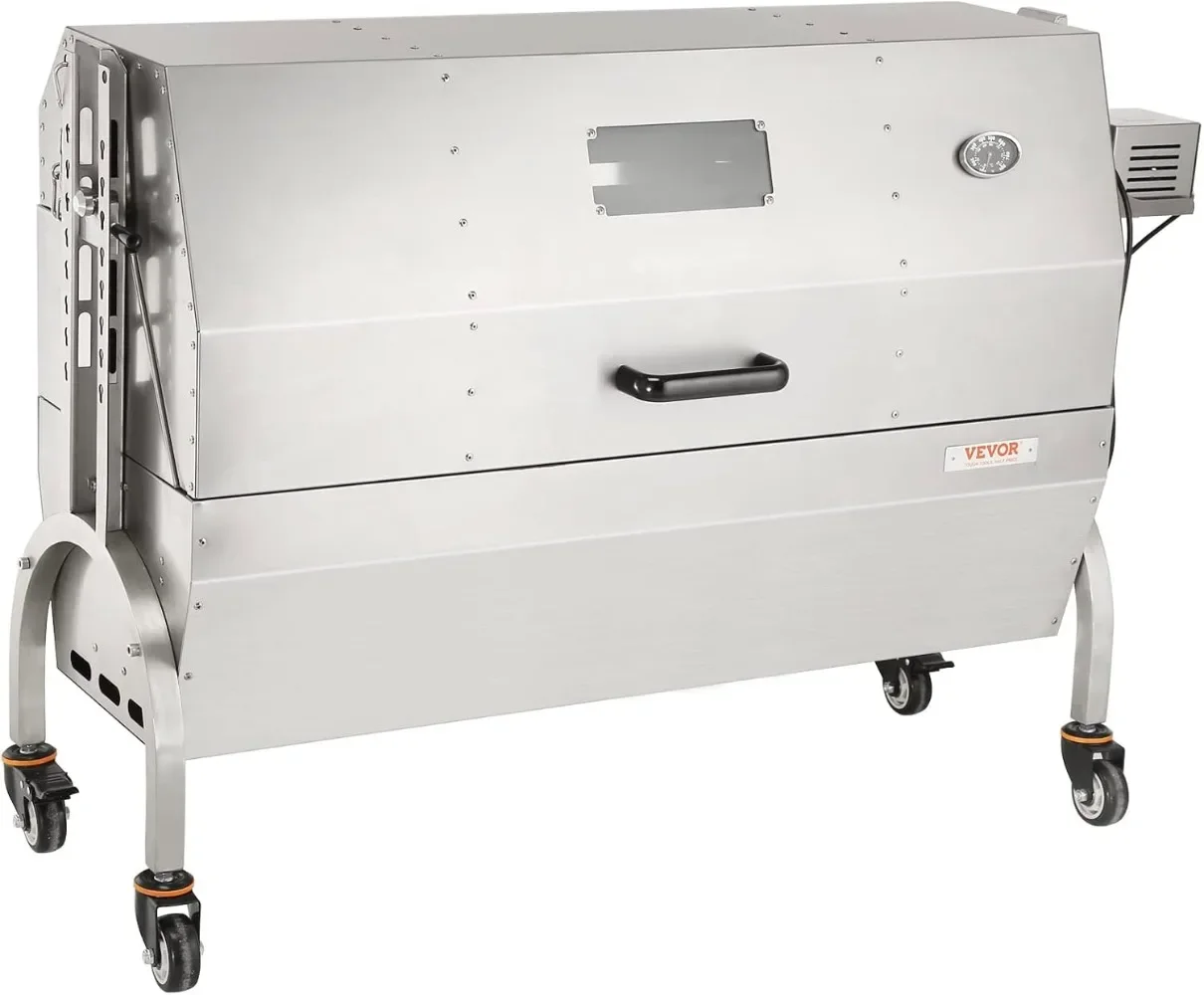 Stainless Steel Rotisserie Grill with Hooded Cover, BBQ Whole Pig Lamb Goat Charcoal Spit Grill, Electric 50W Motor BBQ Hog