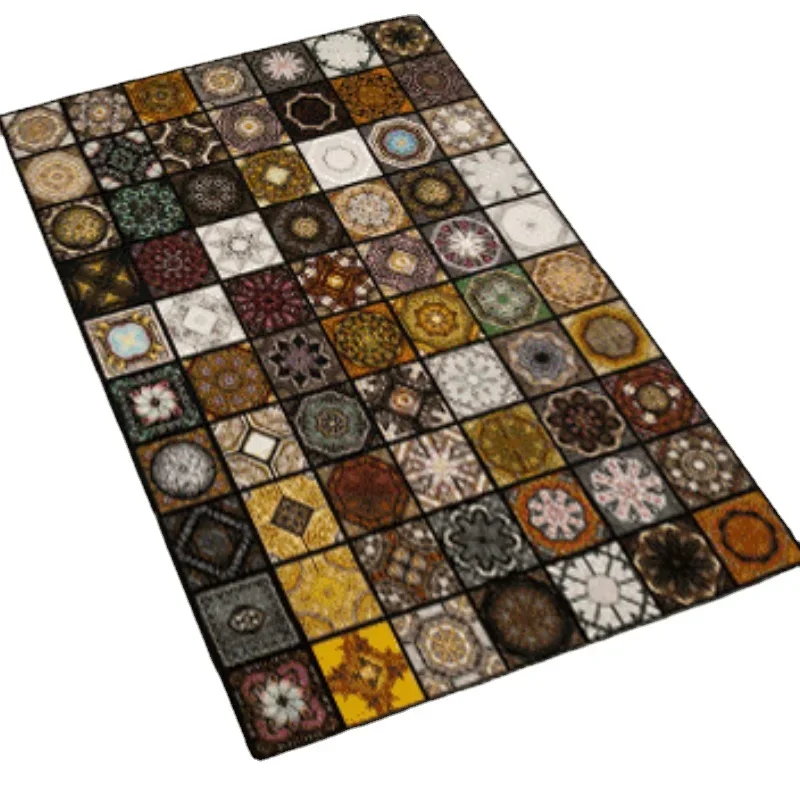 Retro style tile carpet, foyer non-slip mat, bedroom living room carpet, corridor entrance blanket can be customized