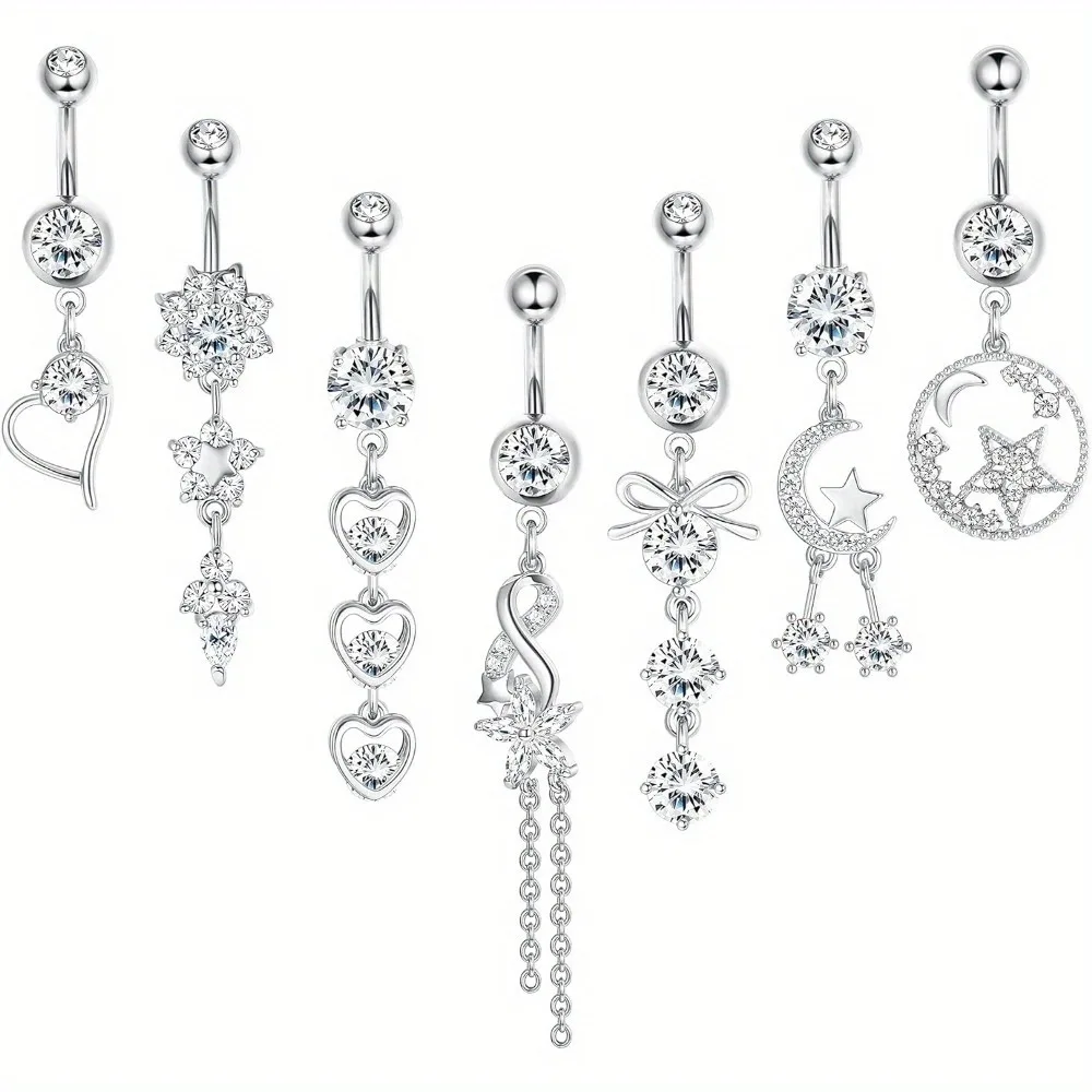 Bobisty 1Pc Stainless Steel14g Belly Button Rings Dangle for Women Long Belly Rings Super Cute Navel Rings Body Piercing Jewelry