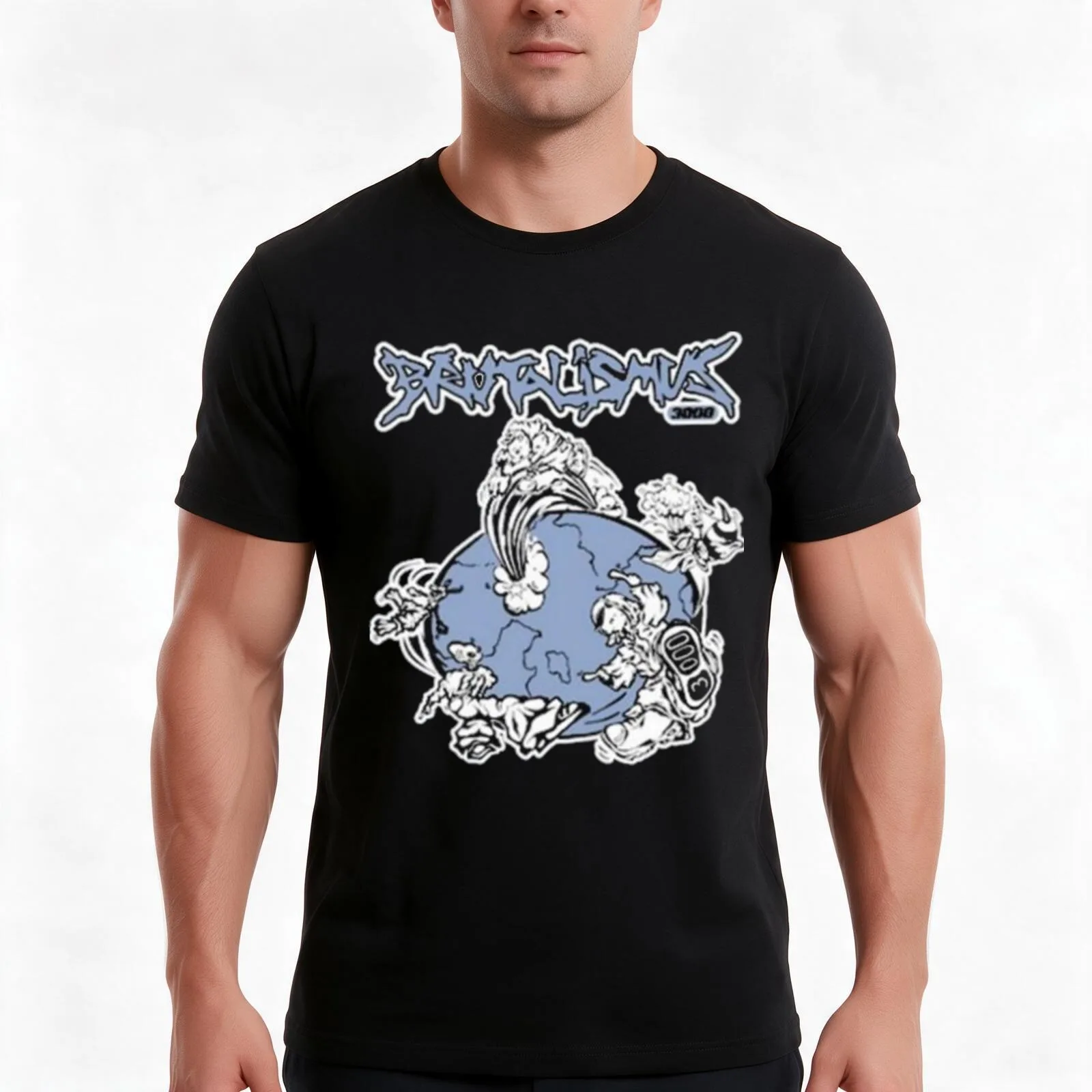 Brutalismus-3000 T-Shirt, Summer Casual Cotton Tee, Oversized Streetwear Tops, Vintage Graphic Print, Loose Fit Short Sleeve