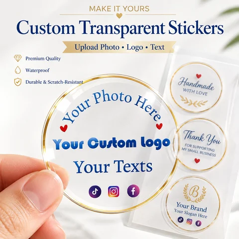 45-50pcs Custom transparent Stickers&Company Logo Personalized Labels,Waterproof&Design Your Own Labels,Birthday Wedding Sticker