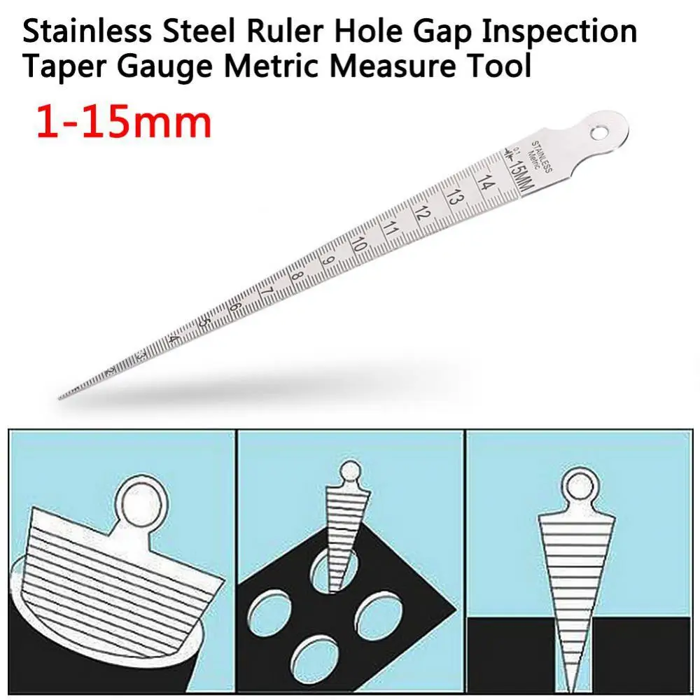 Gauge Feeler Gap Hole Measuring Tool 1-15mm Stainless Steel Taper Double Side Wedge Feeler Hole Gap Taper Aperture Scale Gauges