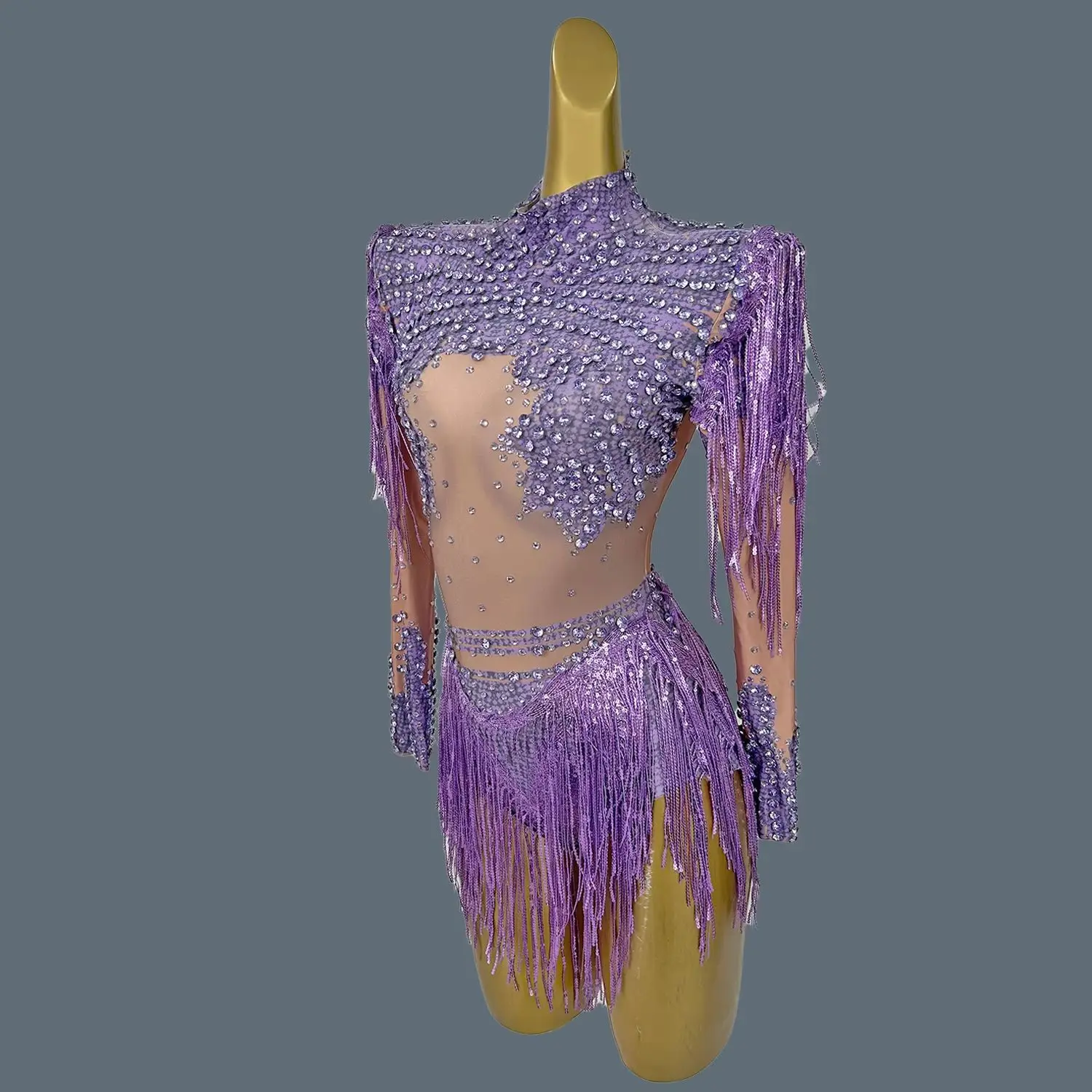 

Women Sparkly Rhinestone Sequins Tassel Bodysuit Night Club Dance DJ Stage Performance Costume Party gig Sexy Bodysuit Xinniang