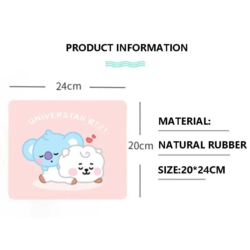 Cute Bt21 Series Mouse Pad Kawaii Cartoon Tata Koya Doll Peripheral Desktop Insulation Pad Soft Non-Slip Portable Mouse Pad Gift