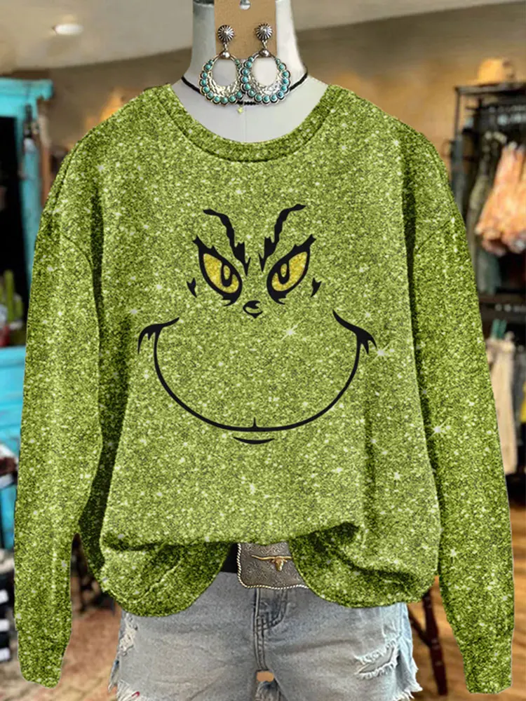 Shiny Christmas Print Sweatshirt