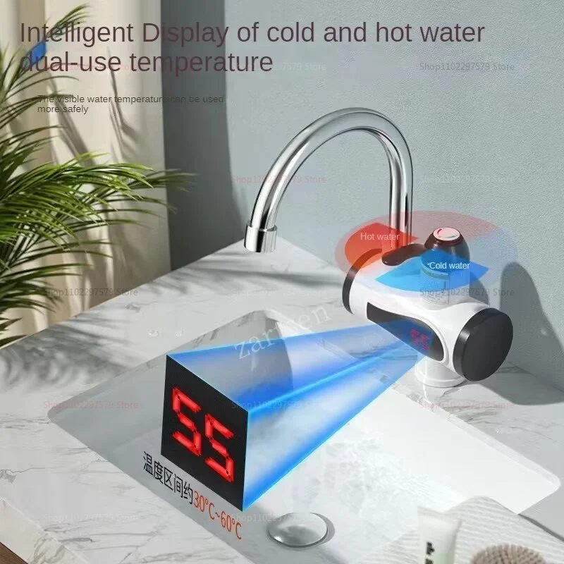 220V 3000W Instant Hot Water Heater Faucet Tankless Electric Tap with 360° Rotatable Spout LED Digital Display for Kitchen Bath