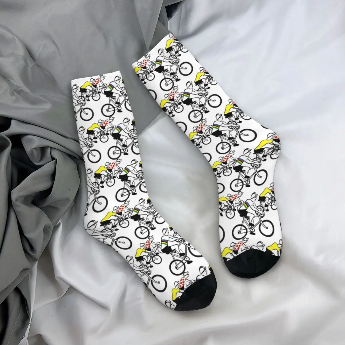 Funny Crazy Sock for Men Vintage Cycling Figures Hip Hop Harajuku Seamless Pattern Printed Boys Crew Sock Casual Gift