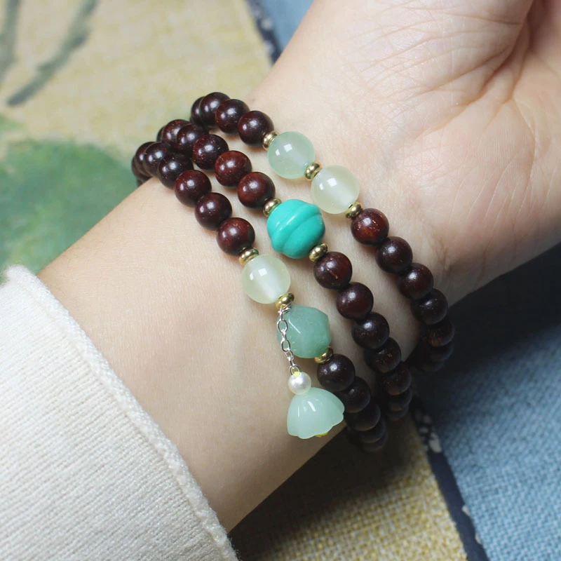 

Zambian Golden Star Rosewood 6mm Bracelet with Lotus Pendant, Rosewood Blood Sandalwood Products, Prayer Beads, Buddhist Beads