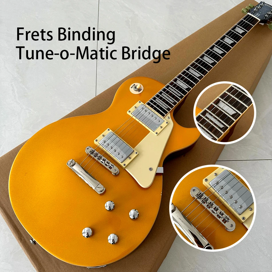 

In Stock, Rosewood Fingerboard Electric Guitar, Frets Binding, Tune-o-Matic Bridge, Gold Top, Chrome Hardware, Free Shipping