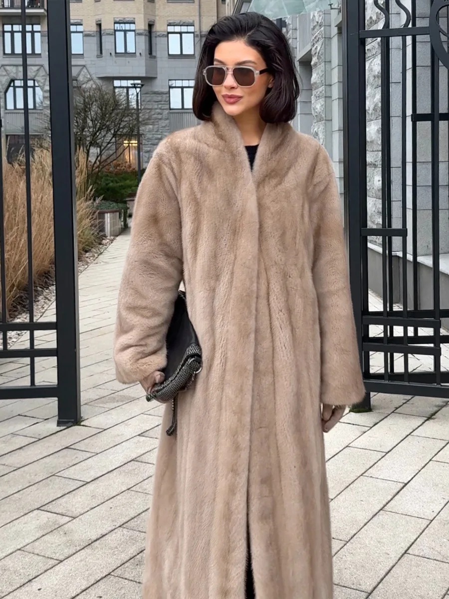 Winter Long Thick Warm Faux Mink Fur Jacket Coat Women With Belt High Quality Luxury Long Mink Fur Cardigan Jacket Ladies