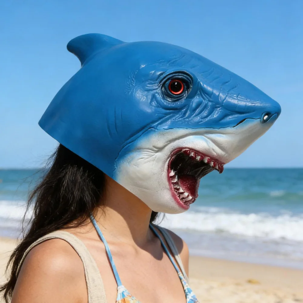 

Shark Hood Mask Cosplay Funny Blue Shark Latex Masks Halloween Masquerade Carnival Dress Up Party Costume Props Gifts