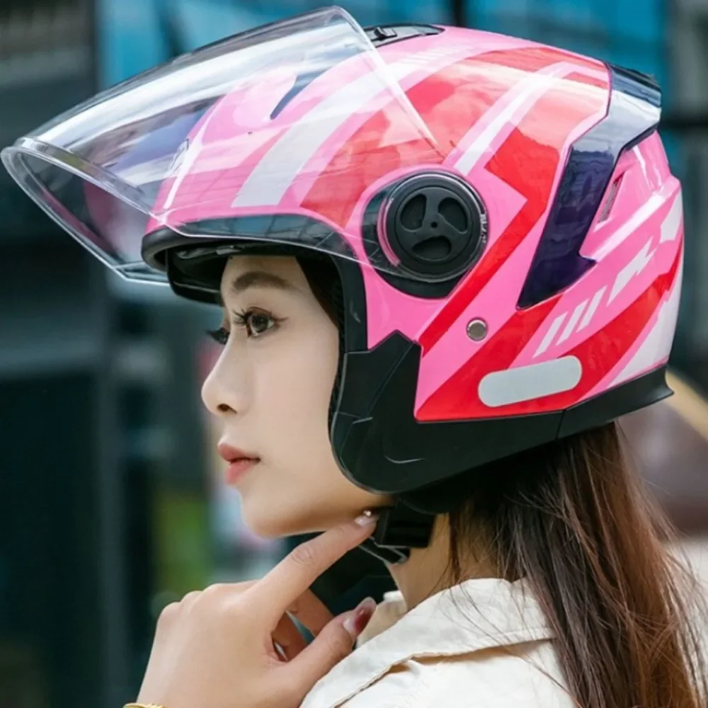 Motorcycle Helmet Ultralight Adjustable Sun-resistant Rainproof Anti-fog Dual Lens Open Face Men Women Scooter 3/4 Half Helmet