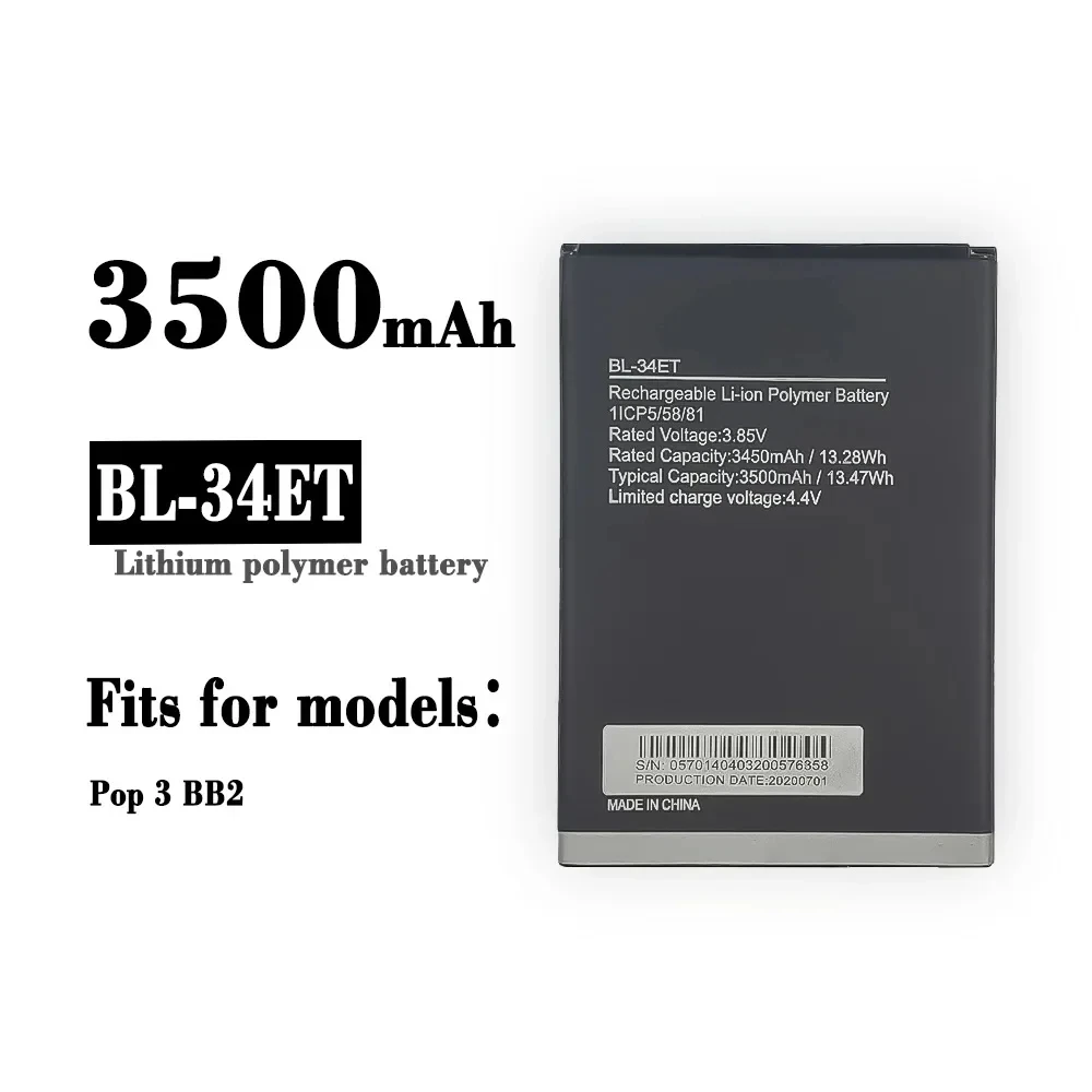 

Original New BL-34ET High Quality Mobile Phone Battery For Tecno Pop 3 BB2 Neutral Lithium Battery BL-34ET 3500mAh Battery