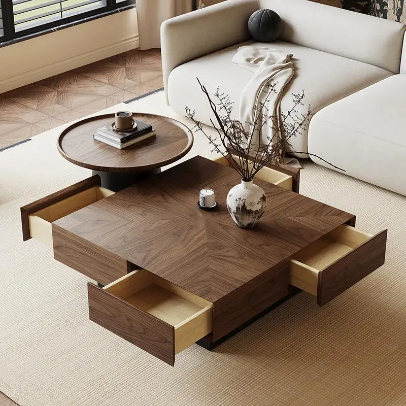 Mesa de centro rectangular de madera.