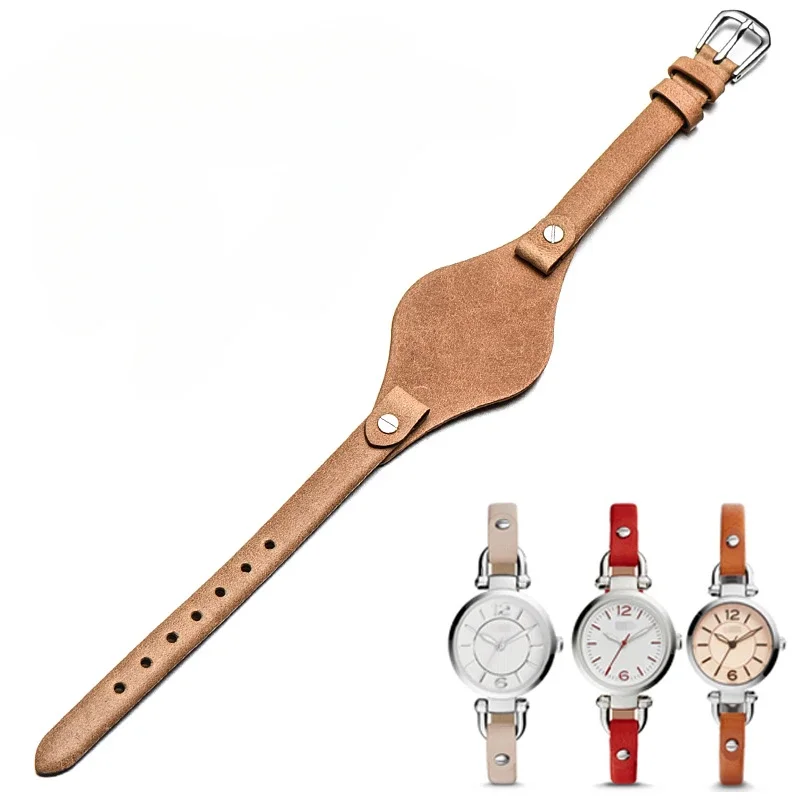 Genuine Leather Needle Buckle Watch Strap Women for Fossil Es3077 Es2830 with Bottom U Interface Integrated 8mm Accessories