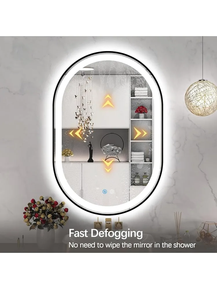 مرآة للحمام، 36 × 24 مضاءة أمامية + مرايا زينة بإضاءة خلفية مع ضوء مضاد للضباب، مقاوم للكسر، 3 ألوان، مكياج #3