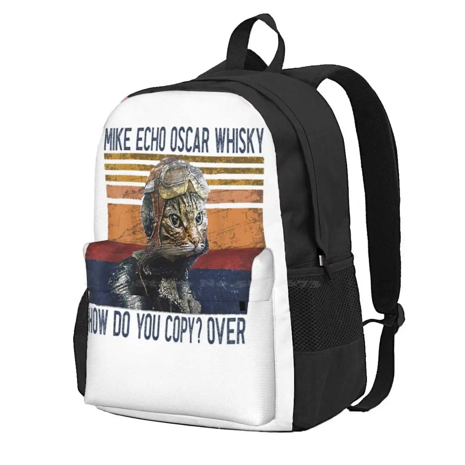 Mike Echo Oscar Whisky How Do You Copy Pilot Kitty Vintage Cat Lover Funny Gift Hot Sale Schoolbag Backpack Fashion Bags Cat