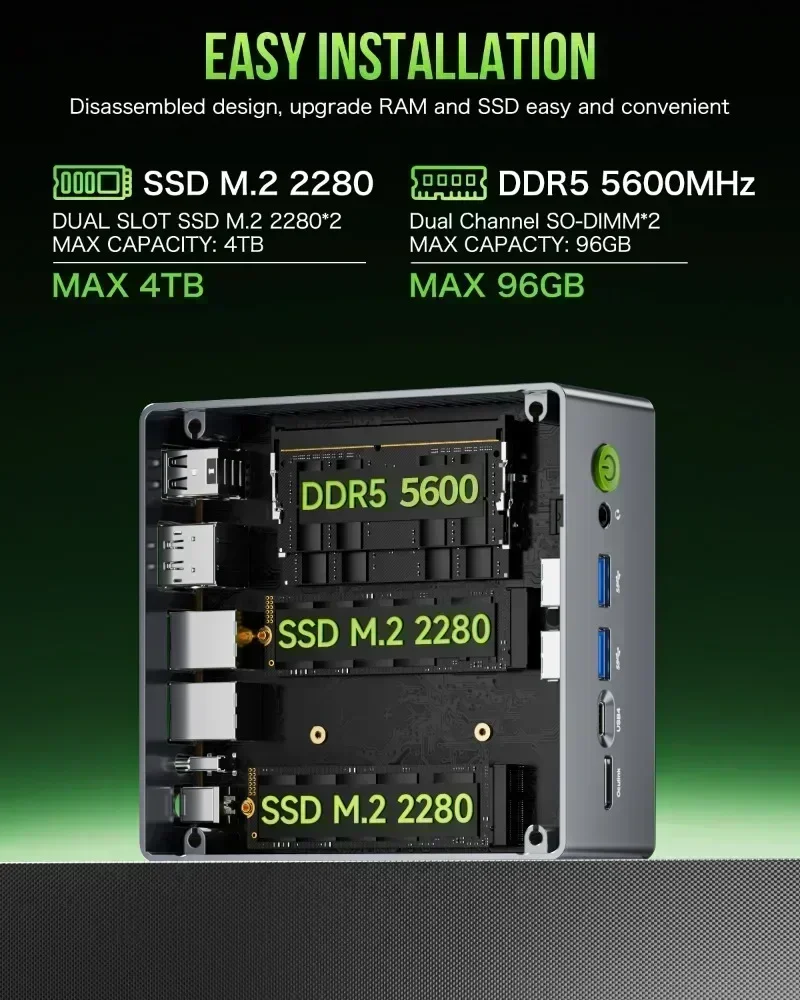 GMKtec M7 Mini PC R7 PRO 6850H Windows 11 Pro DDR5 4800MHz NVMe PCIe 3.0 WiFi 6 BT5.2 USB4.0 2 Fans 70W TDP Oculink Port Gaming