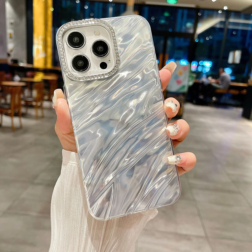Casing ponsel berkilau untuk iPhone 16 15 14 13 Pro 12 11 Max Plus 16Pro bingkai lensa berlian imitasi casing ponsel mewah penutup cangkang lembut.