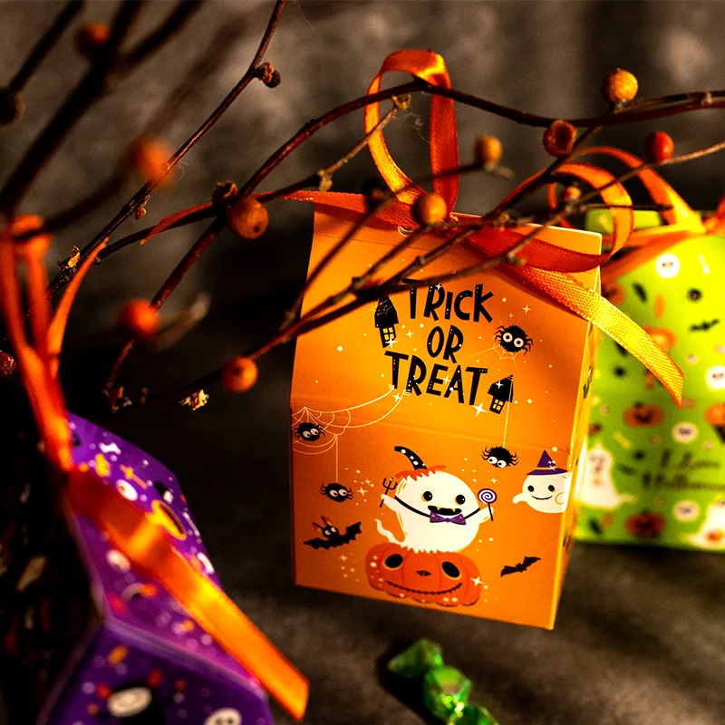 12pcs Halloween Gift Box Cartoon Pumpkins Candy Cookie Packaging Paper Boxes Happy Halloween Eve Party Supplies Decoration Mixed