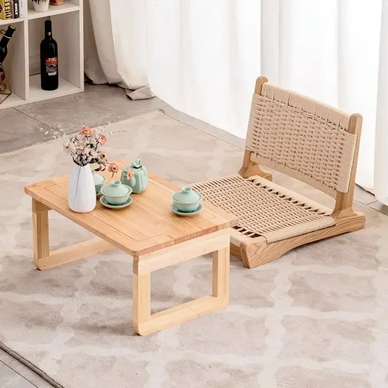 Japanese Rattan Tatami Floor Chair Legless Seat for Bay Window Balcony and Tea Room Home Relaxation and Meditation Furniture
