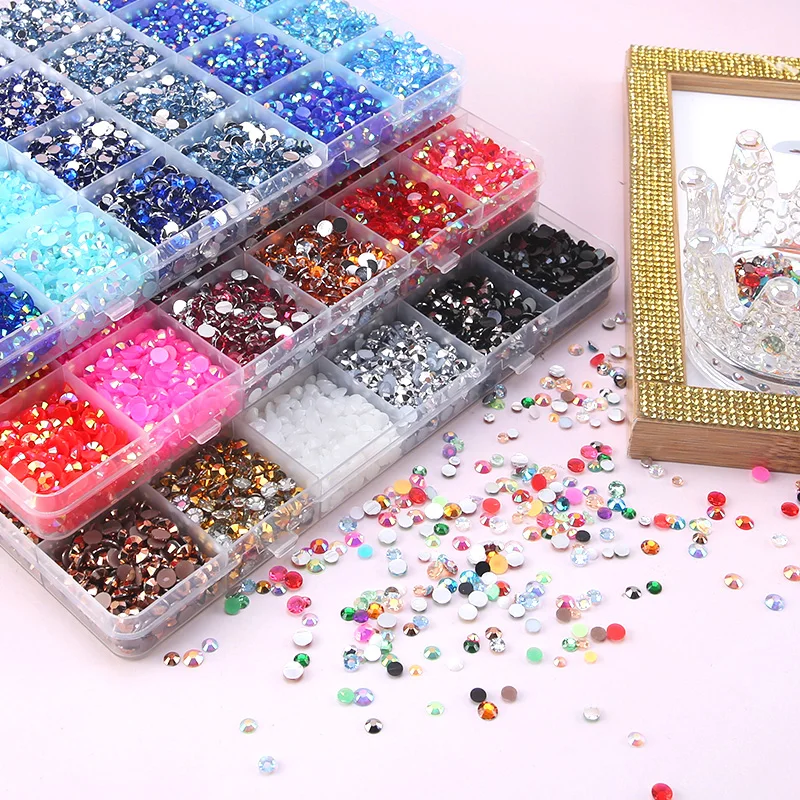 QIAO 3/4/5mm Resin Rhinestones Set Glitter Crystal Shiny Flatback Gems Wholesale Bulk Rhinestones for Dress Nail Art Decorations