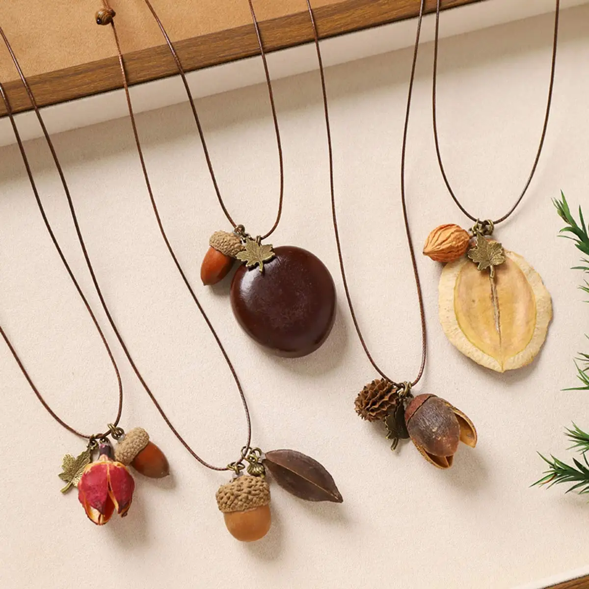 Sweater Necklace Women's Handmade Natural Dried Fruits Charm Forest Style Niche Accessories Fit Travel Trip Camping