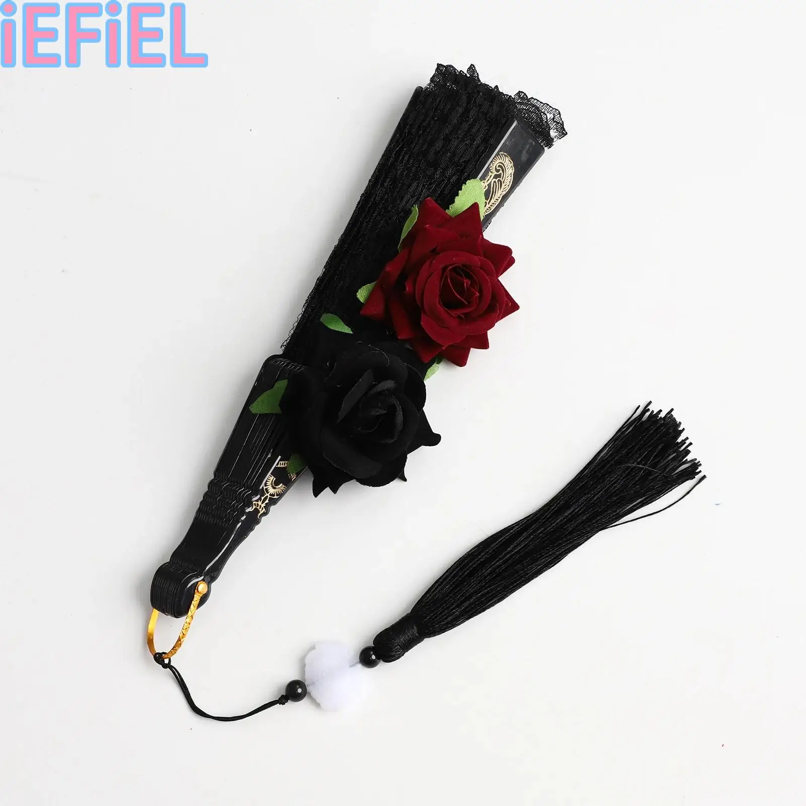 Hand Fan Lace Rose Handheld Vintage Retro Flower Folding Fan for Women Lace Dancing Gift European Style for Cosplay Photo Props