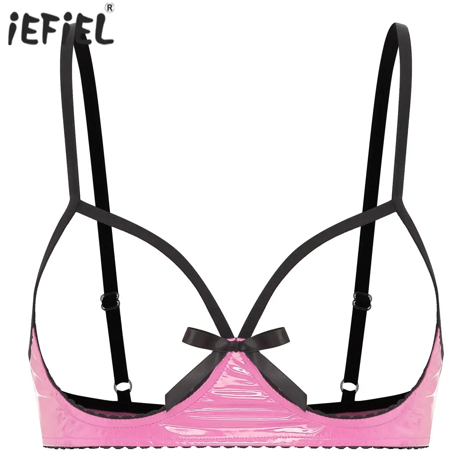 

Womens Lingerie Open Breast Exposed Hot Bra Exotic Bralette Nightwear Bow See Through Wireless Unlined Wet Cupless Bra Underwear