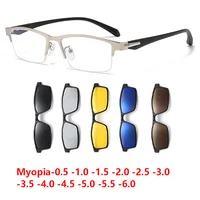 Gafas de sol polarizadas de media montura para miopía, gafas de aleación 6 en 1 para hombres y mujeres, gafas con Clip magnético, gafas graduadas ópticas de 0,5 a-6,0