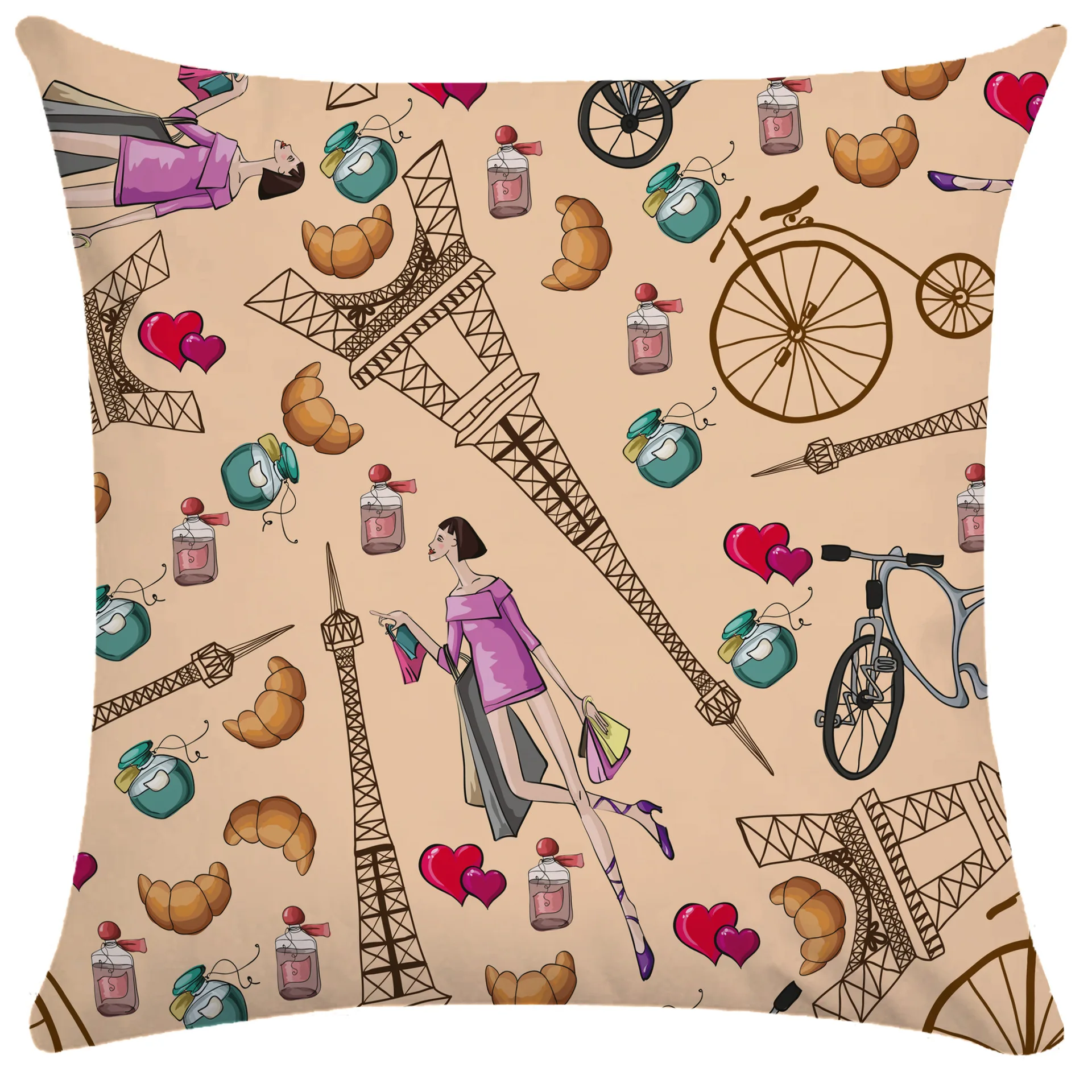 Pillow Covers Decorative Paris Tower Pillowcase Bicycle Hot Air Balloon Pillows Case for Living Room Aesthetics Sofa Bed 18x18