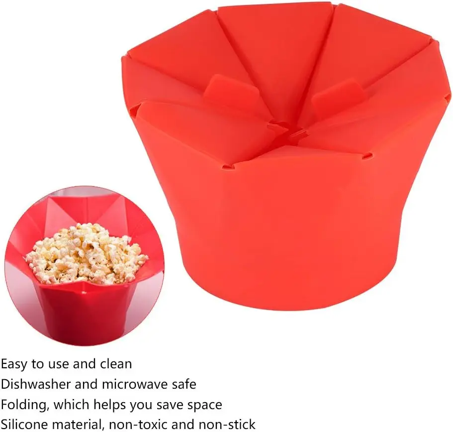 وعاء الفشار، وعاء الفشار الأحمر القابل للطي لفرن الميكروويف، وعاء الفشار DIY من السيليكون لصنع الفشار