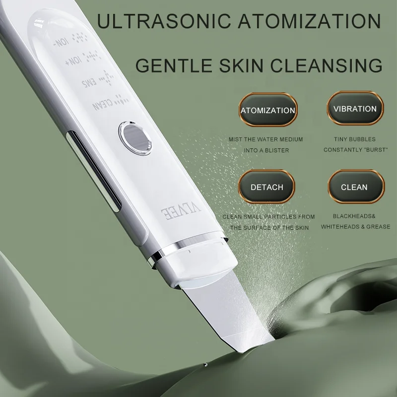 VLVEE Ultrasonic Skin Scrubber Espátula, removedor de cravos, limpador de poros, raspador Facial Deep Cleaning, atualizado Blue-Light