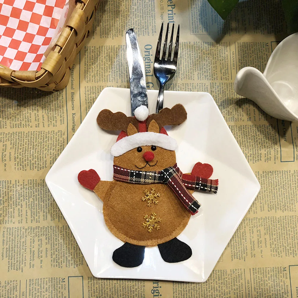 

3pcs Christmas Cutlery Bag Santa Snowman Reindeer Tableware Holder Fork Knife Pouch Eco-Friendly For Party Wedding